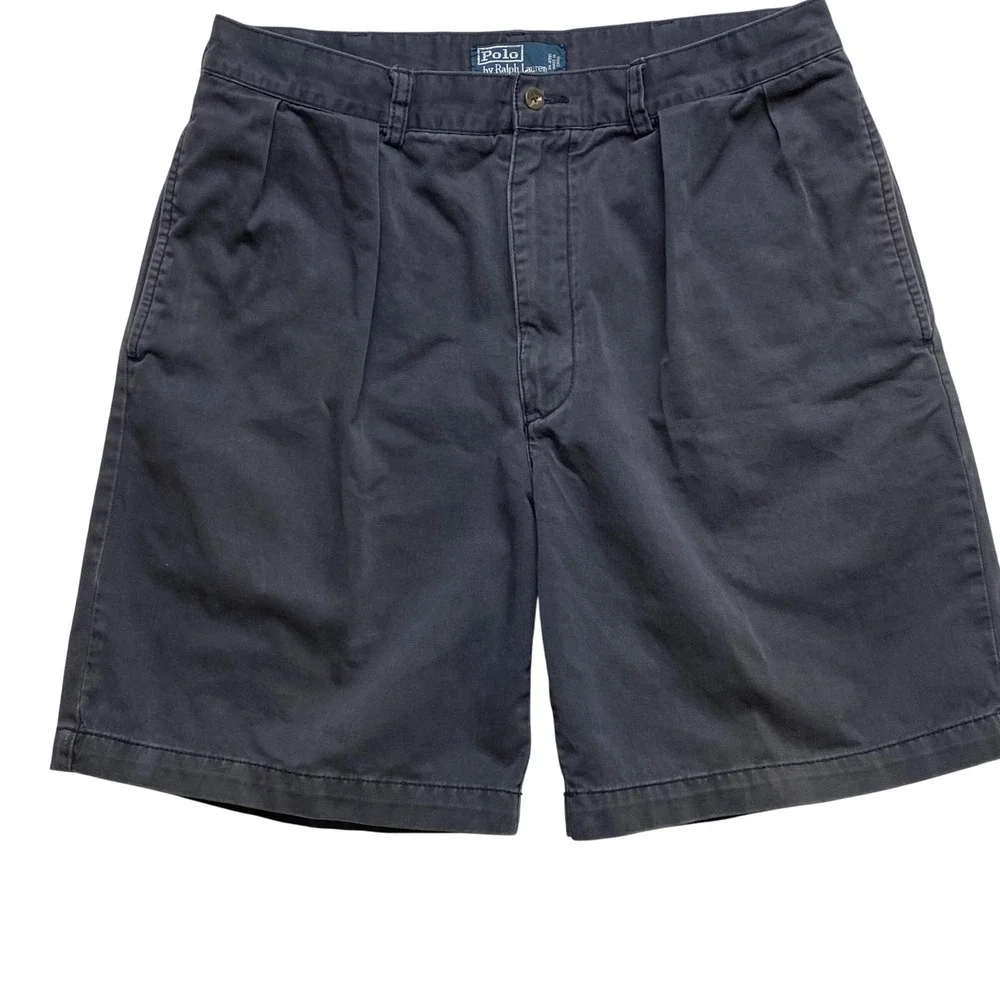 Polo Ralph Lauren‎ Tyler Short Mens Navy Pleated Classic Chino Shorts Cotton 35